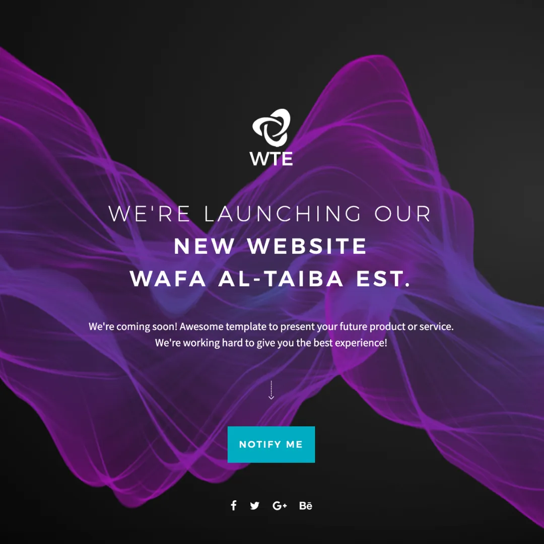 Wafa Al-Taiba Est. logo and launch page, image 1