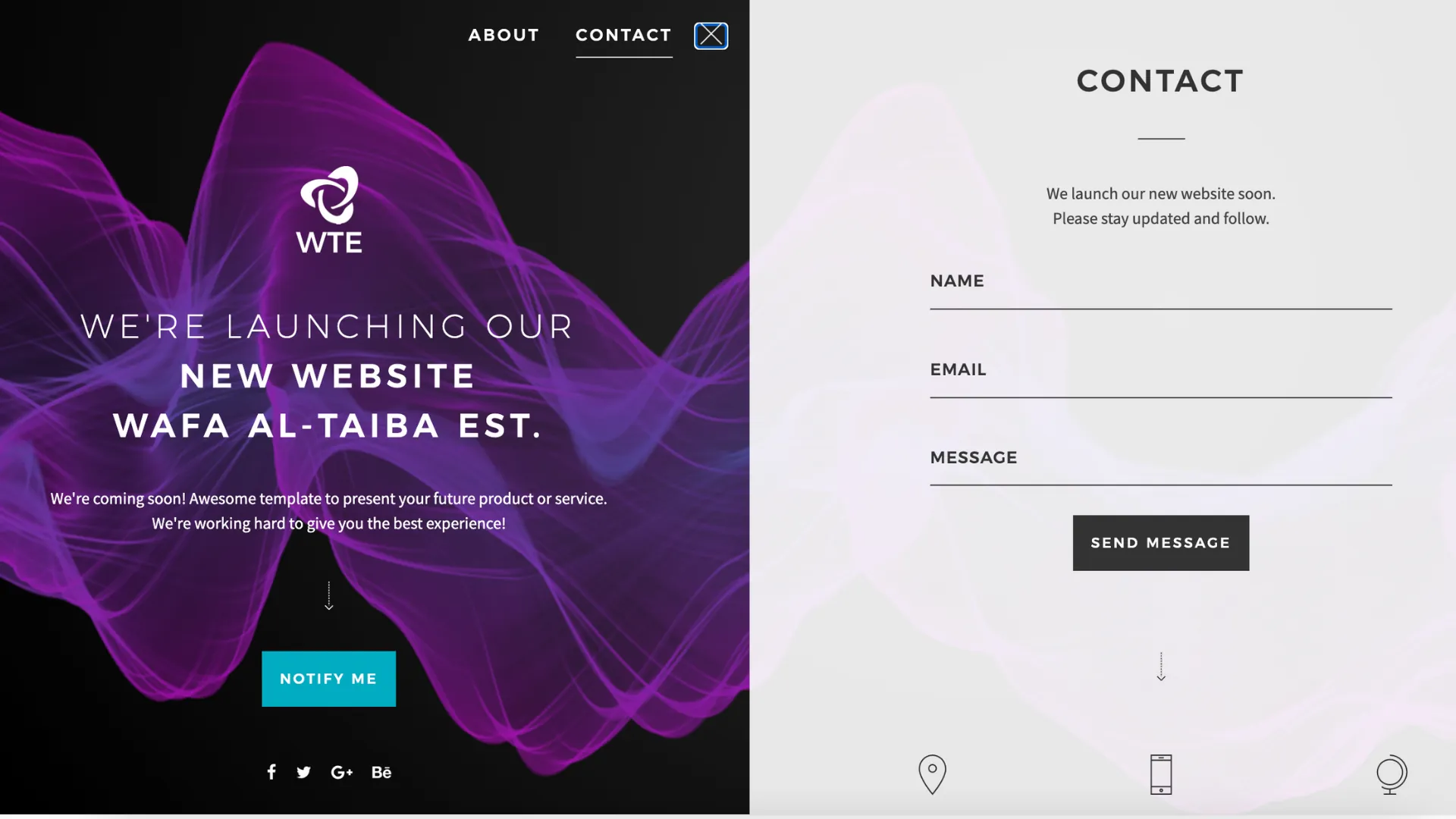 Wafa Al-Taiba Est. logo and launch page, image 2